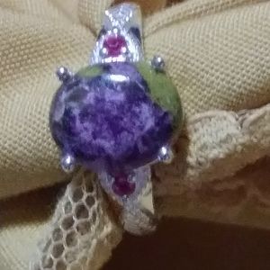 TASMANIAN ✔️STICHTITE & PINK TOURMALINE , NATURAL GEMSTONE RING. STERLING.SIZE 6